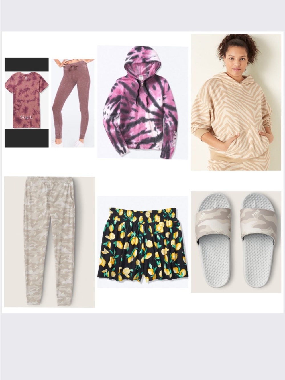 7 VS PINK EVERYDAY LOUNGE TIE DYE PERFECT FULL ZIP, PERFECT CREW BUNDLE  / L NWT